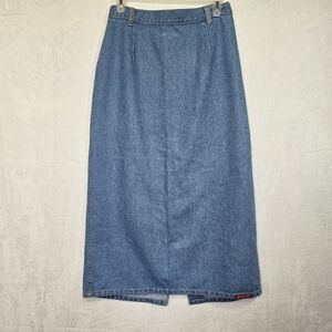 Vintage No Excuses Femme Fatale Light Wash Midi Denim Skirt Sz 9/10